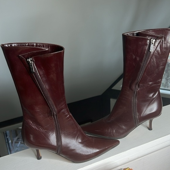 Jimmy Choo Sz 35 Brown Leather Kitten Heel Mid Leg Side Zip Boots - Picture 6 of 13